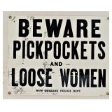 Rooney Enamel Sign - Beware, New Orleans