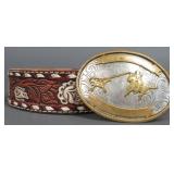 Embossed Belt Buckle & Tooled Leather Belt