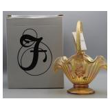 Fenton Art Glass Gold Handpainted Handled Basket