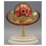Fenton Art Glass Handpainted Autumn Amber Hat