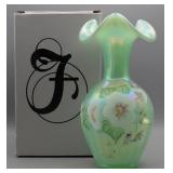 Fenton Art Glass Optic Willow Green Stripe Vase