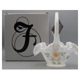 Fenton Art Glass White Optic Stripe Handled Basket