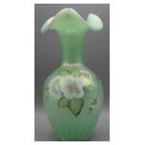 Fenton Art Glass Optic Willow Green Stripe Vase