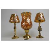 Mosaic Peach Orange Glass & Brass Lamps x3