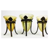 Yellow Crackled Glass Vases with Ornate Stands