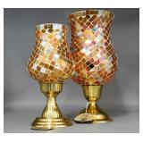 Apricot Orange Mosaic Hurricane Candle Holders
