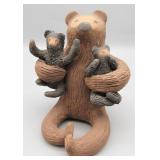 Clay Mama Bear Holding Her Cubs Figurine