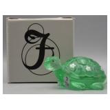 Fenton Art Glass Willow Green Handpainted Turtle