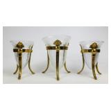 Clear Crackled Glass Vases with Ornate Stands