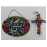 Small Oval Glass Suncatcher Welcome Sign & Cross