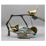 Whimsical Brass Golden Birds on a Branch