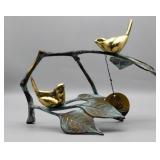 Whimsical Brass Golden Birds on a Branch