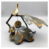 Whimsical Brass Golden Birds on a Branch