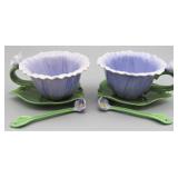 Cosmos Flower Tea Cup w/ leaf Saucer & Stir Spoon
