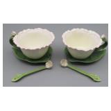 Cosmos Flower Tea Cup w/ Leaf Saucer & Stir Spoon