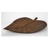 Large Palm Leaf Footed Brass Tray