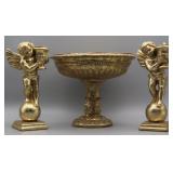 Gilt Angel Candlesticks & Planter (3)