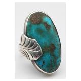 Signed Turquoise Silver Ring, L. Platero Sz. 5