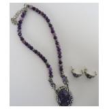 .925 Silver Sugulite Pendant & Earrings