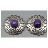 .925 Silver Sugulite Earrings, 22.176g