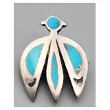 Sterling and Turquoise Bird Brooch, 4.846g