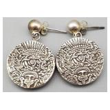 Sterling Earrings, Aztec, Mayan  5.928g