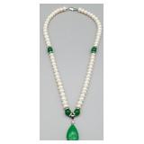 18K Gold Filled Jade & Pearl Necklace, 17 in