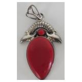 .925 Silver Red Coral Pendant, 7.342g