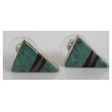 .925 Silver Inlaid Earrings, Zuni, 4.254g
