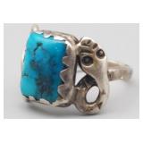 Silver Toned Turquoise Ring Southwestern Sz 3.5
