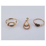 14K Gold Rings (2), Opal Pendant, Size 4, 2.916g
