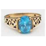 10K Gold Blue Stone Ladies Ring, Size 6, 2.222g