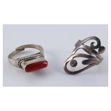 .925 Nat. Am. Rings, Coral Stone, Size 6, 10.587g