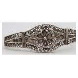 .800 Sil Art Nouveau Filigree Bracelet 7 in, 14.1g