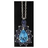 Ster Sil Necklace & Topaz Pendant 20 in, 3.07g