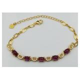 Sterling Sil Bracelet w/ Garnets & CZ, 7 in, 6.2g
