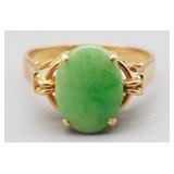 14K Gold Ladies Ring, Jade Stone, Size 6.5