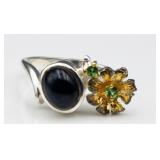 Ster Sil Ring, Black Opal, Peridot, Size 8, 4.7g