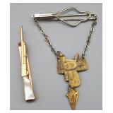 Vtg.Tie Clasps/Bars Brass Saddle & Rifle (2)