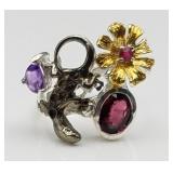 Ster Silver Ring, Garnet, Amethyst, Size 8, 6.5g