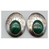 .925 Silver Malachite Earrings, 14.678g
