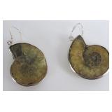 Sterling Wrapped Ammonite Fossil Earrings 9.465g
