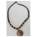 Horn Bead Choker Necklace Faux Coin Pendant