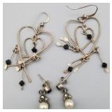 Sterling Earrings, Heart Wire & Pearl (2) 7.599g