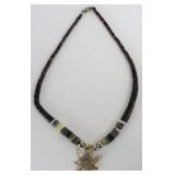 Horn Bead Necklace with Abalone Leaf Pendant