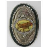 Enamel Belt Buckle w/ Litho Portrait Horses