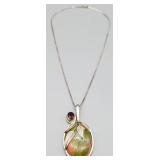 Silver Unakite & Garnet Pendant Neck 17 in, 16.1g