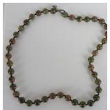 Unakite Bead Necklace, 27 in