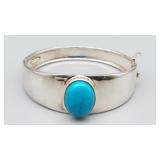 .925 Silver Turquoise Hinge Bracelet 7 in, 39.454g