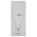 18K GP Necklace, Pendant, Earrings, 16 in